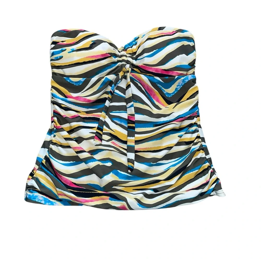 DKNY Animal striped Print Front Tie Tankini Swim Top